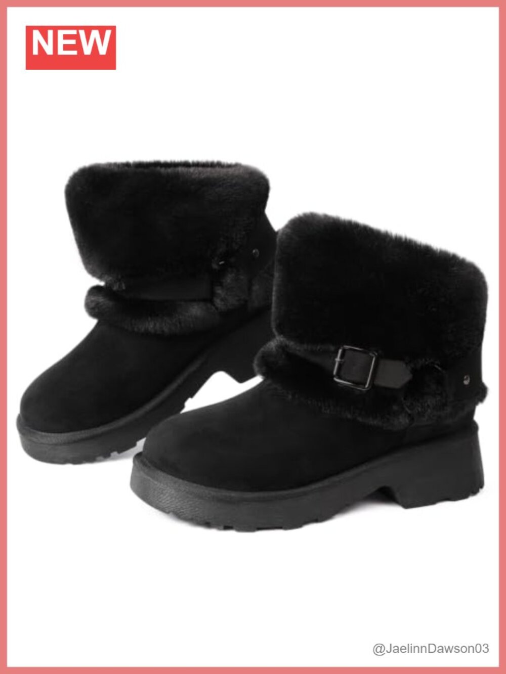 Faux Suede Faux Fur Winter Ankle Boots Platform Block Heel Buckle Women